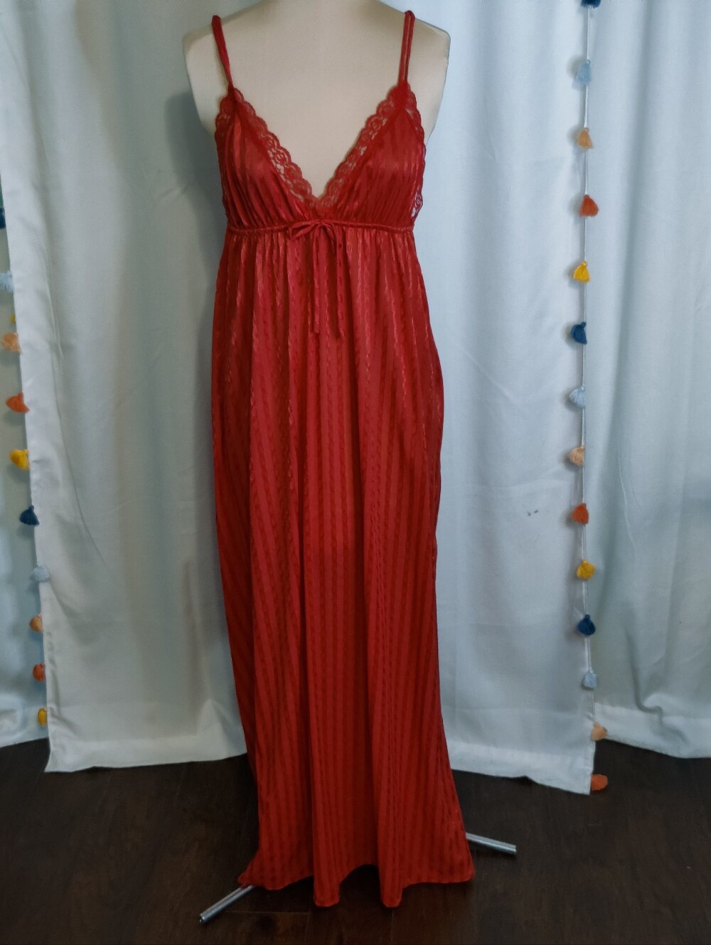 70s Maxi embossed stripe Maxi  Gown Dress back out Breezy Nylon Triangle Fit  SM